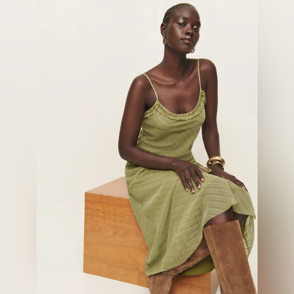 Reformation Imara Dress In Green Check, brand new without tags, never worn. - Picture 2 of 13